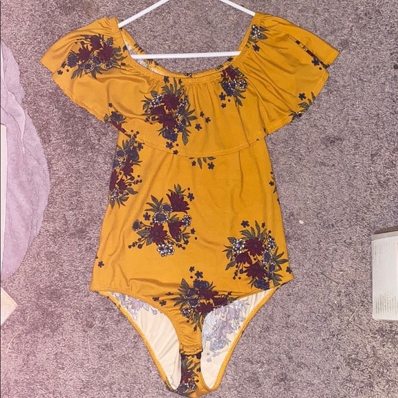 Pants - orange/yellow romper bodysuit with flowers